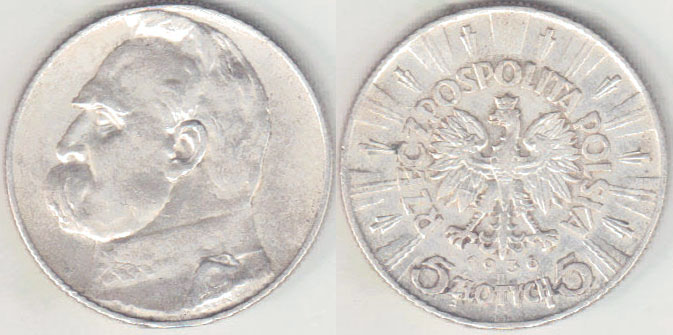 1936 Poland silver 5 Zlotych A002620